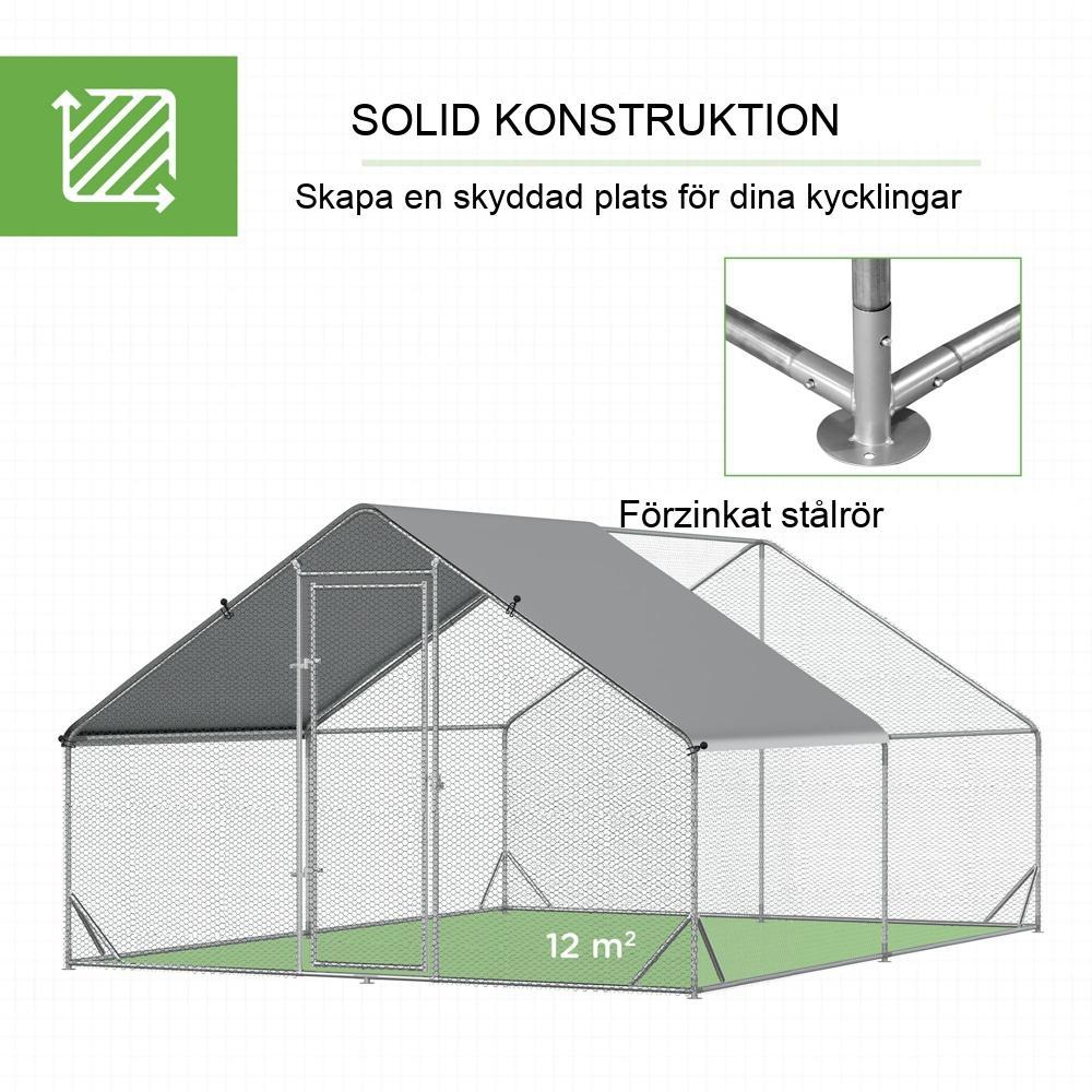 XXL hönshus med frigående hölje, skärmtak, stål 3x4x2m (8-12 kycklingar)