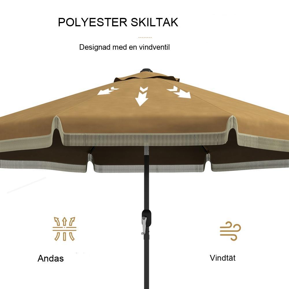 Khaki uteplatsparaply, Ø265cm, lutning, fransar, 8 revben, trädgårds- och balkongskärm