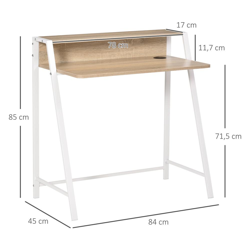 Modernt datorbord med förvaring och kabeluttag – Vit ekfinish 84x45cm