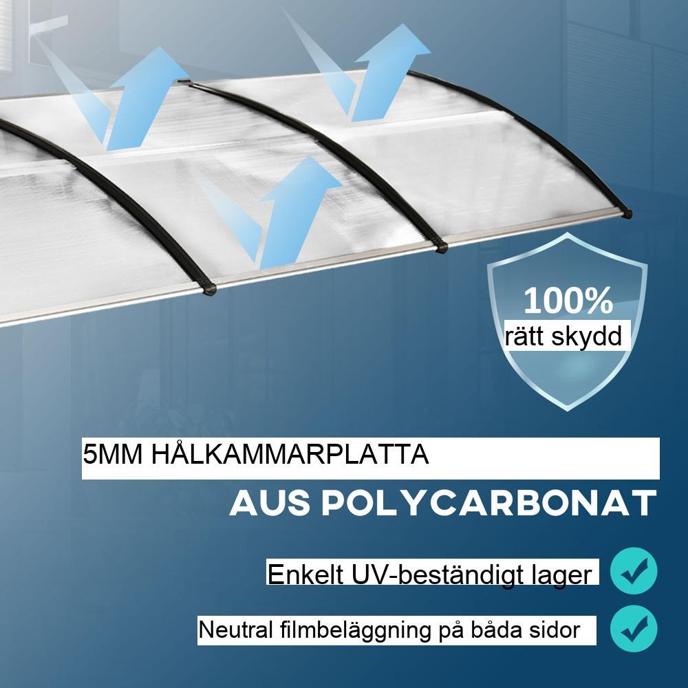 UV-skydd ytterdörrstak, böjt regnskydd av polykarbonat