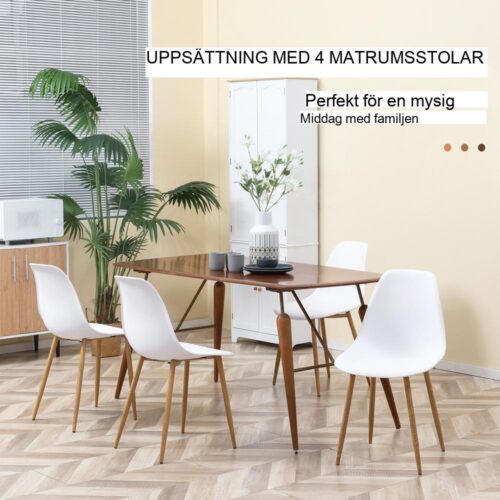 Set med 4 moderna matstolar med komfort, vita och naturliga träben