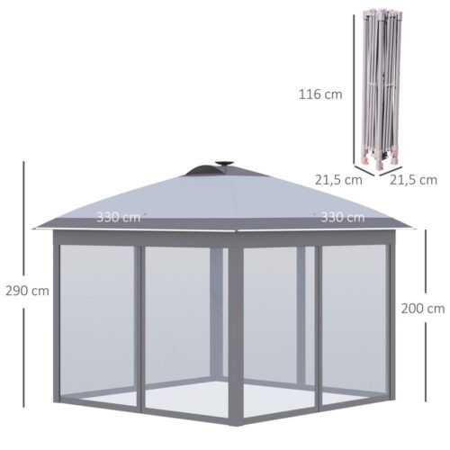 Paviljong Lusthus med LED-belysning, pop-up solskydd för trädgårdsfester