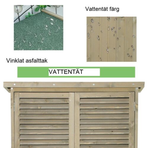 Redskapsbod i grågran med asfalttak, 4 fack