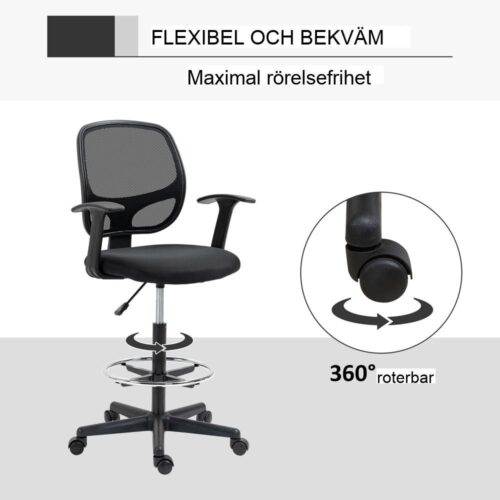 Ergonomisk kontorsstol med justerbart fotstöd, andningsbar meshrygg, upp till 120 kg