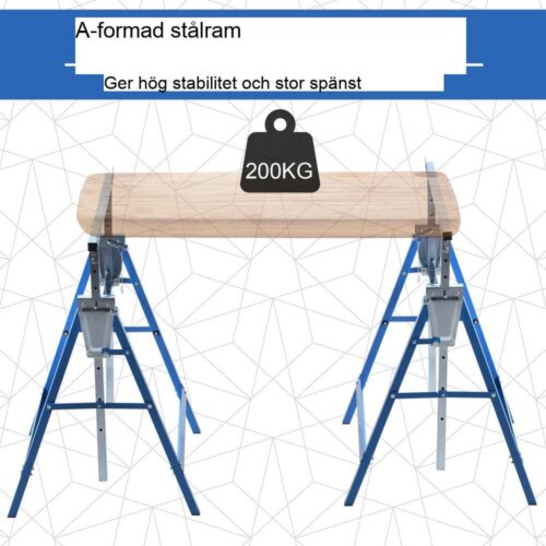 Heavy Duty hopfällbara ställningsbockar Set om 2 Justerbar till 200 kg Blå 68×58 cm