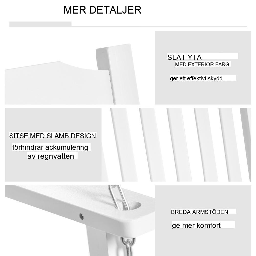 Trädgårdsgungbänk i vitt trä för två, uteplats och terrass