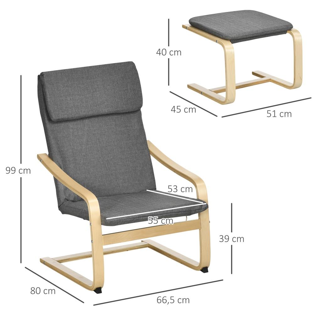 Grå linnen Loungestol Set med fotpall och armstöd