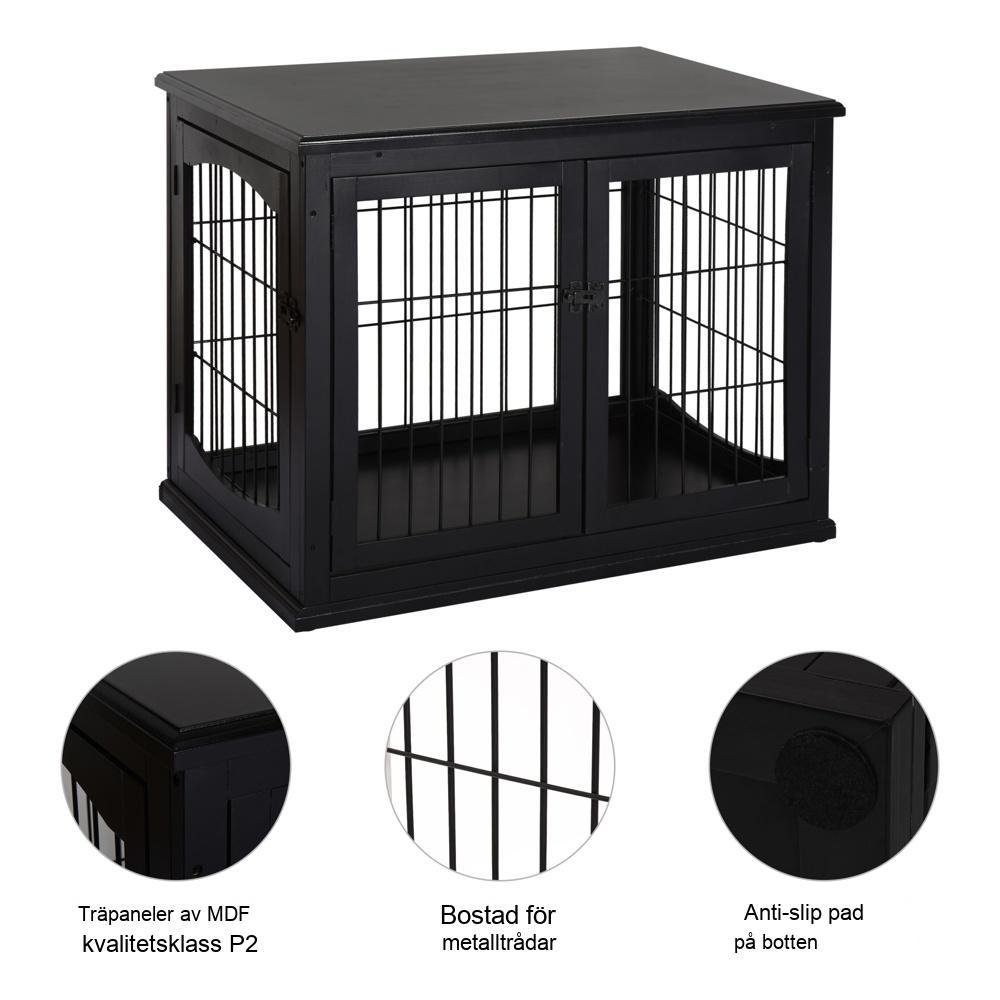 Modern hundkennel med bordsskiva, husdjursbur inomhus, svart MDF-metall