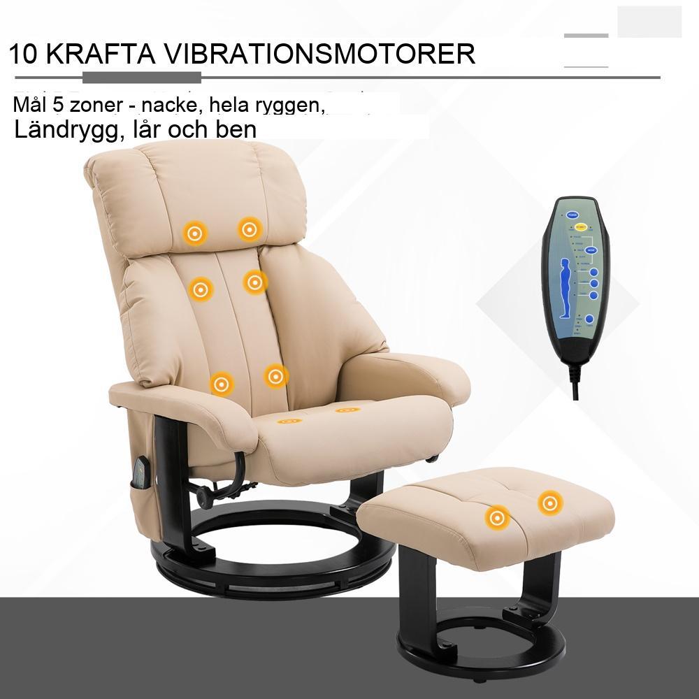 Massagestol med liggfunktion, inbyggd vibrationsmassage och pall