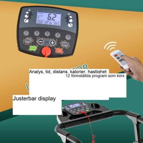 Hopfällbart elektriskt löpband 500W, LCD Display, Mobilhållare, Svart