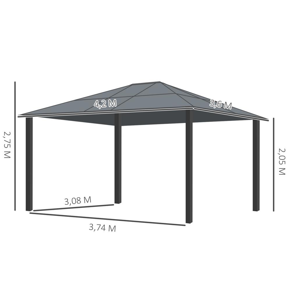 Lyxigt trädgårdslusthus i aluminium med UV-beständigt polykarbonattak – 430x360x280 cm