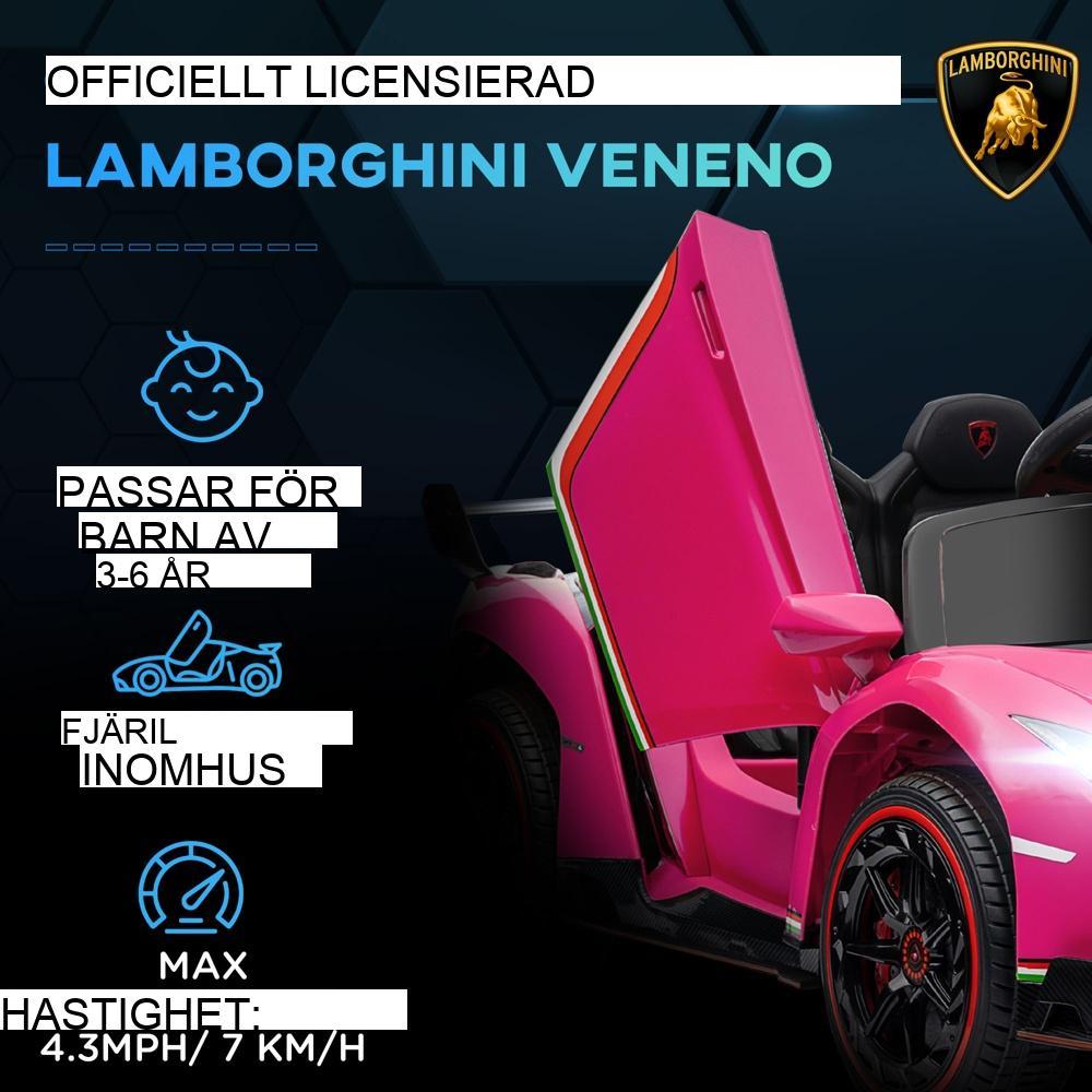 Rosa licensierad Lamborghini barn åkbil med fjärrkontroll och Bluetooth