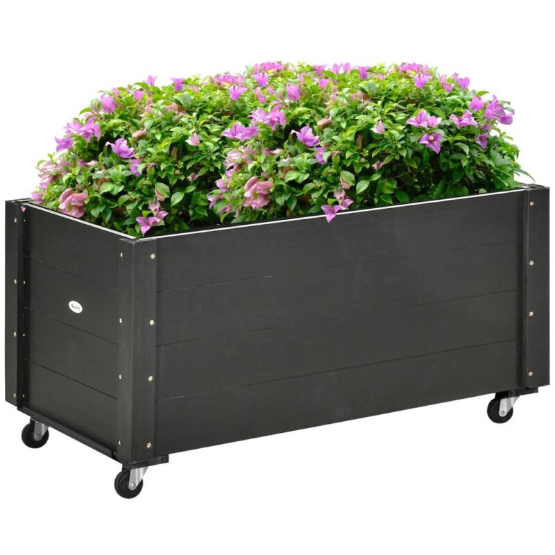 Svart upphöjd trädgårdssäng med hjul – 89x48cm Gran Wood Planter