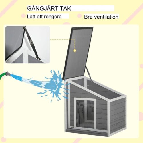 Väderbeständig Gran Wood Hundhus med takgardin – Grå, för små hundar