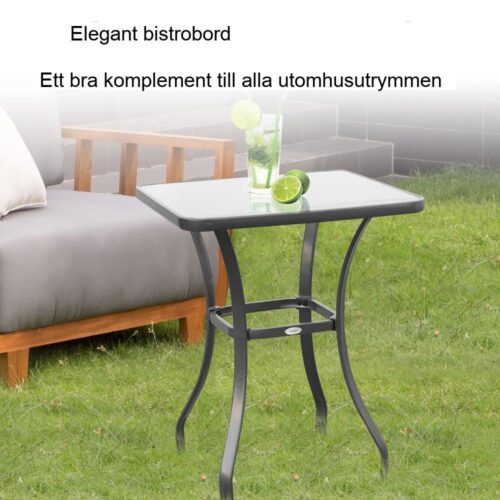 Modernt svart fyrkantigt glas trädgårdsbord 68,5 cm väderbeständigt