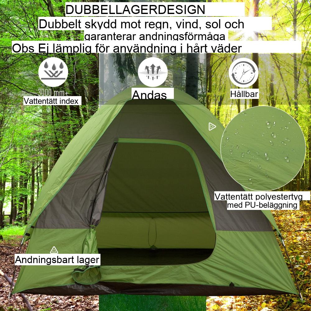 Rymligt 4-5 personers biltält, grönt, SUV-kompatibelt, justerbart lock, glasfiberstänger