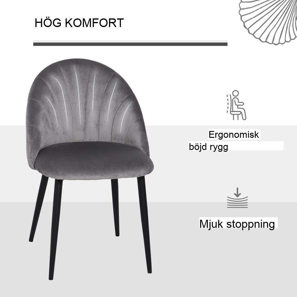 Set med 2 matstolar i sammet, skandinavisk design, grå