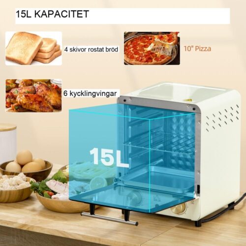 Gräddminiugn, 15L konvektion, 1000W, timer, pizzabakplåt