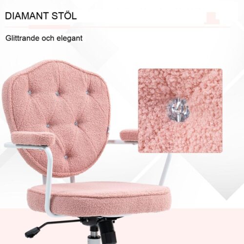 Ergonomisk rosa gungkontorsstol med teddyfleeceöverdrag och justerbar höjd