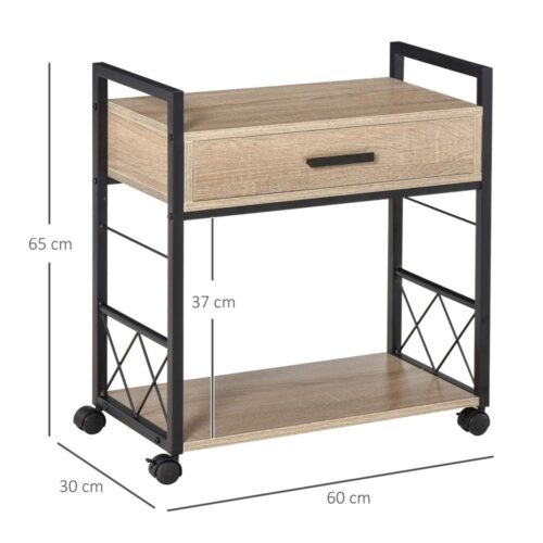 Stilrent industriellt sidobord med låda och hylla – Naturträ 60x30x65cm