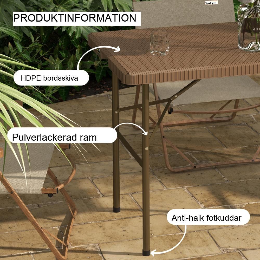 Hopfällbart trädgårdsbord i rottinglook för 4 – Brun Slitstarkt och platsbesparande uteplatsbord