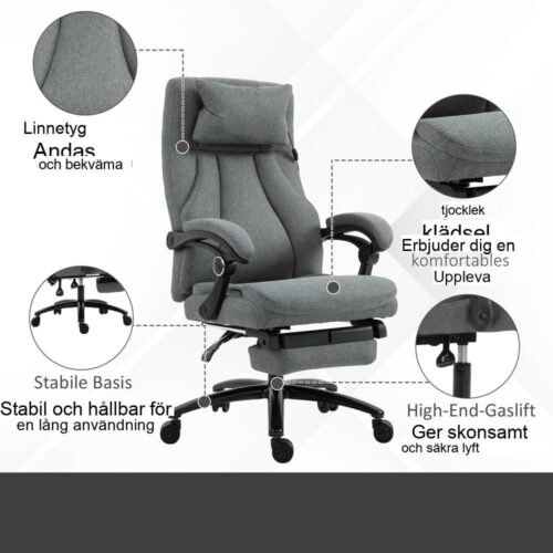 Ergonomisk massagekontorsstol med liggande funktion och vibration