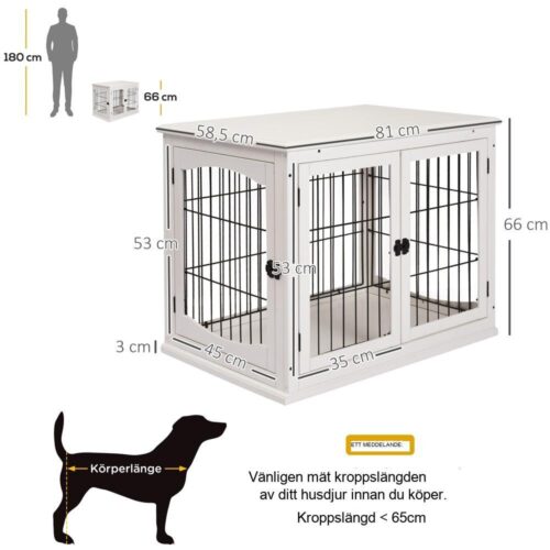 Vit metall och MDF hundtransportlåda, medelstor 81×58,5×66 cm, 2 dörrar, ventilerad, lätt att rengöra