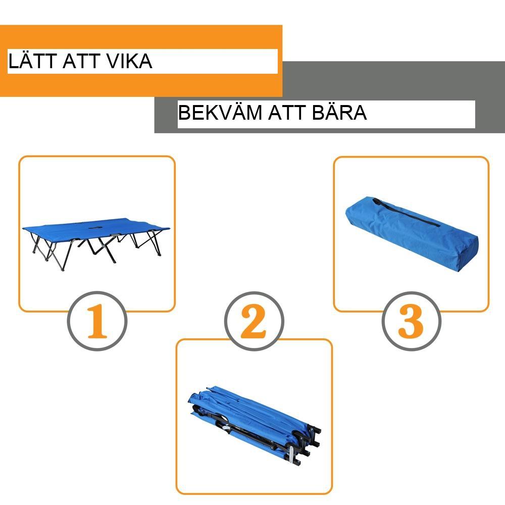 Kraftig hopfällbar campingsäng för 2 vuxna – upp till 136 kg kapacitet, blå och svart