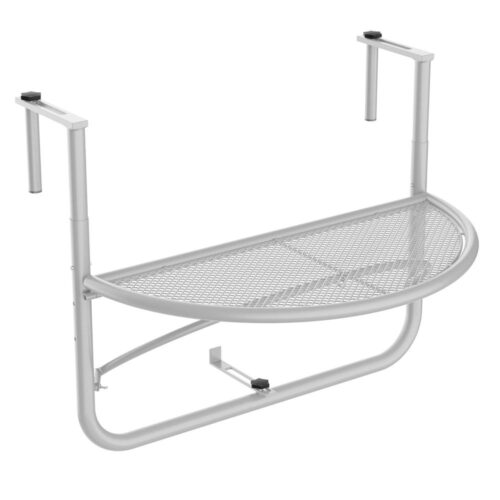 Justerbar Höjd Balkong Hängbord – Vit Metall – 30cm Ø