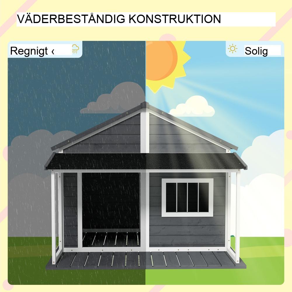 Hundhus i massivt trä med veranda, väderbeständigt asfalttak – Stort grått