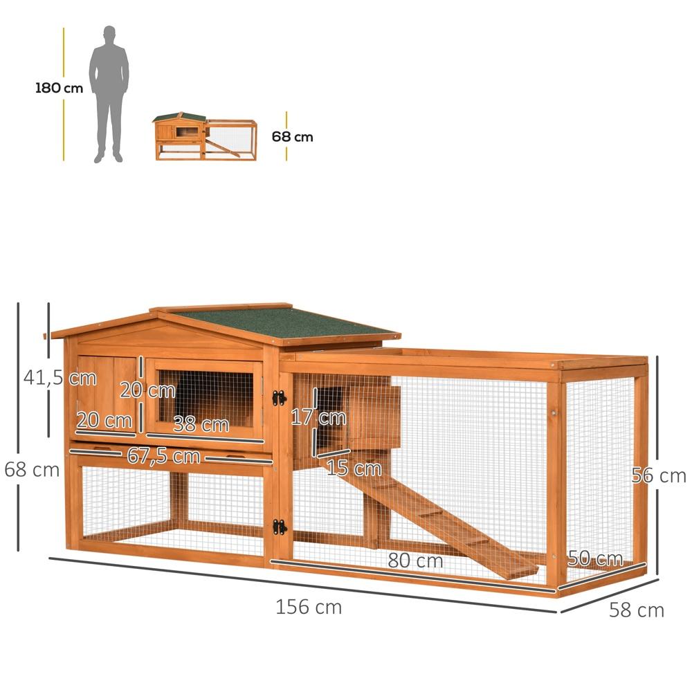 Rymlig granträ djurkoja med asfalttak och ramp 156x58x68cm