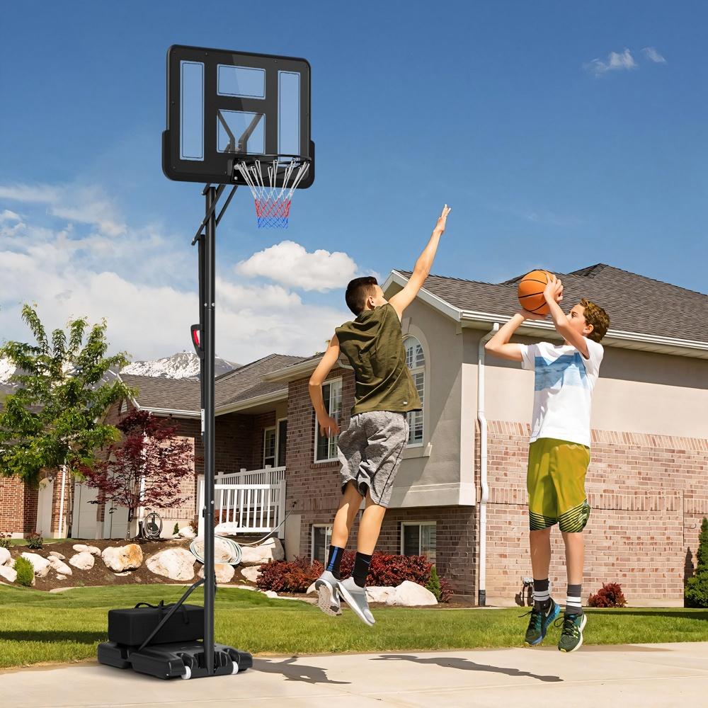 Justerbart stativ för basketbåge, höjd 230-305 cm, splittersäker ryggbräda, hjul