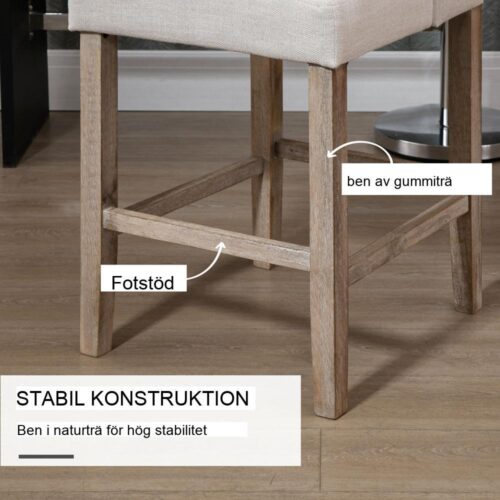 Set med 2 beige moderna barstolar med linnetyg och komfortstoppning