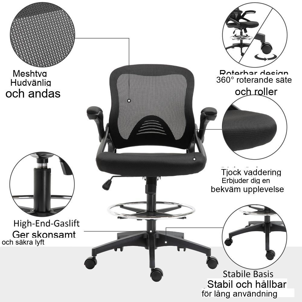 Ergonomisk kontorsstol Mesh Swivel med justerbart fotstöd och höjd (svart)