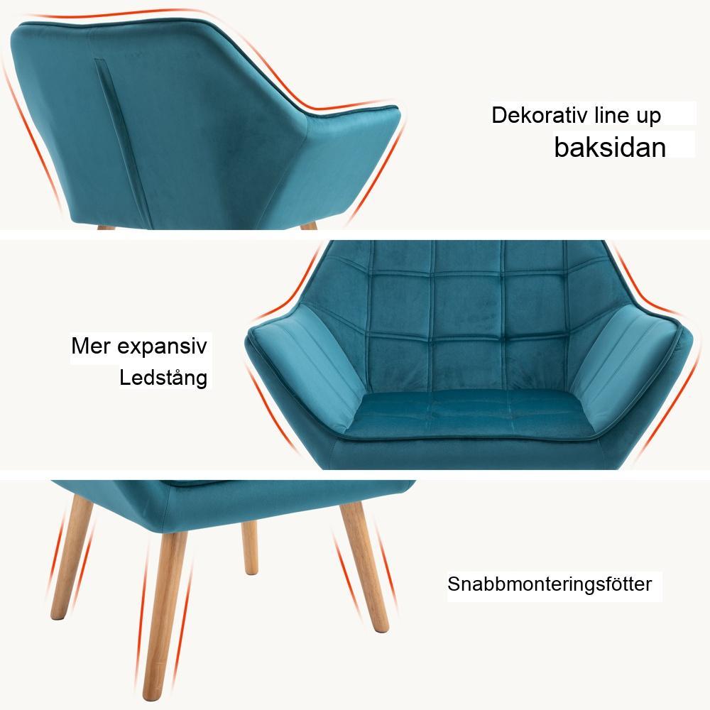 Scandinavian Velvet Fåtölj, Grön, Upphöjda Ben, Relaxing Lounge Chair