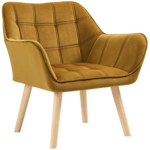 Scandinavian Velvet Wingback Stol med upphöjda ben – Gul