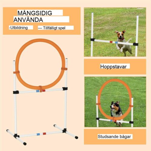 Justerbar hund Agility Training Ring Häck Set – Portabel Vit Orange