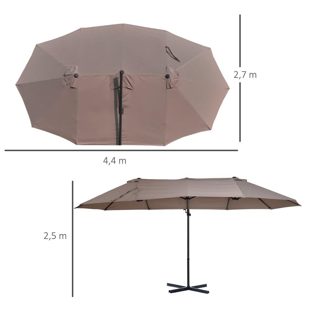 XXL dubbelparasoll med vev, brunt uteplatsparasoll för trädgård och strand 440cm