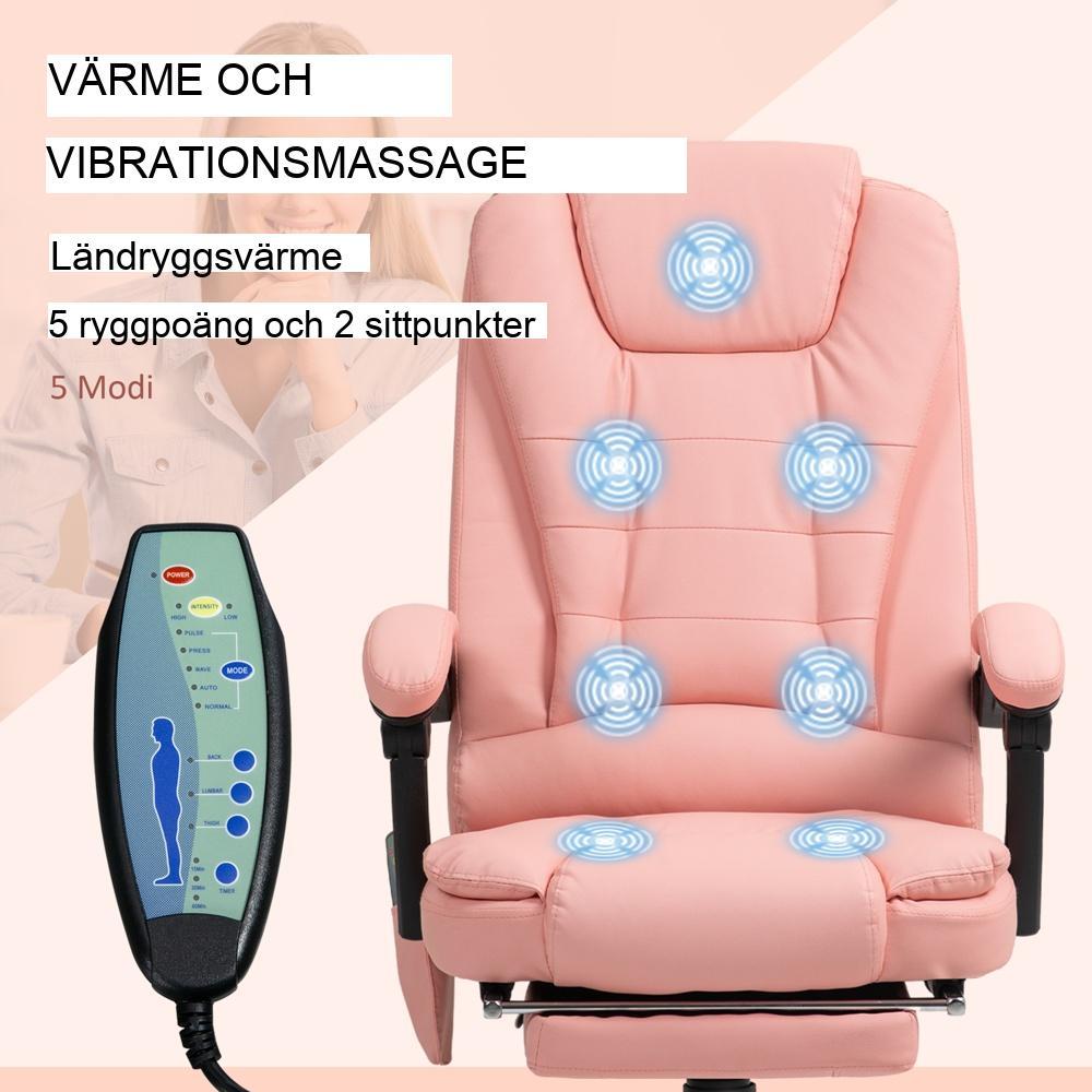 Rosa ergonomisk kontorsstol med 7-punkts massage och liggfunktion