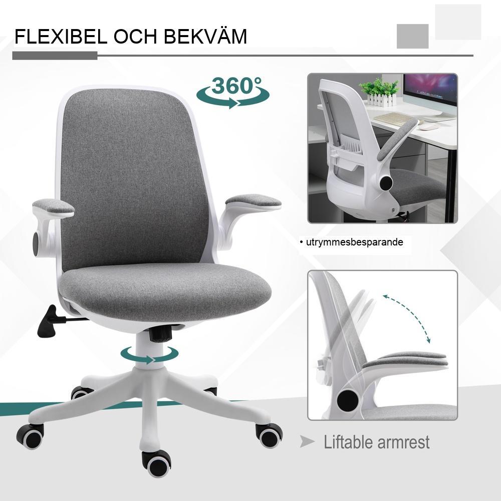 Ergonomisk kontorsstol med justerbar höjd och ryggstöd, grå+vit, upp till 120 kg