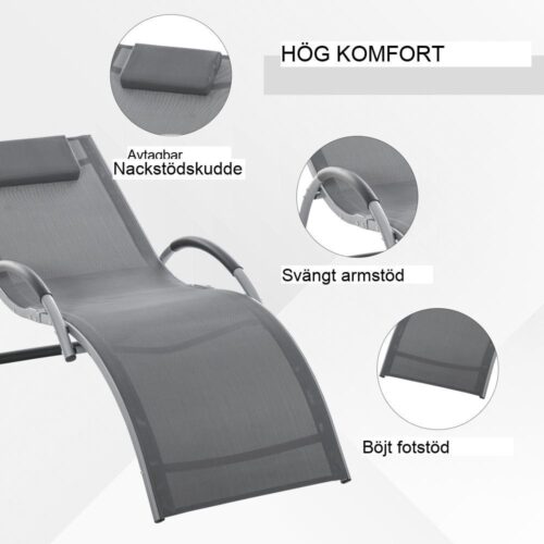 Ergonomisk Trädgårdssäng i aluminium med Texteline-kuddar – Grå 160cm