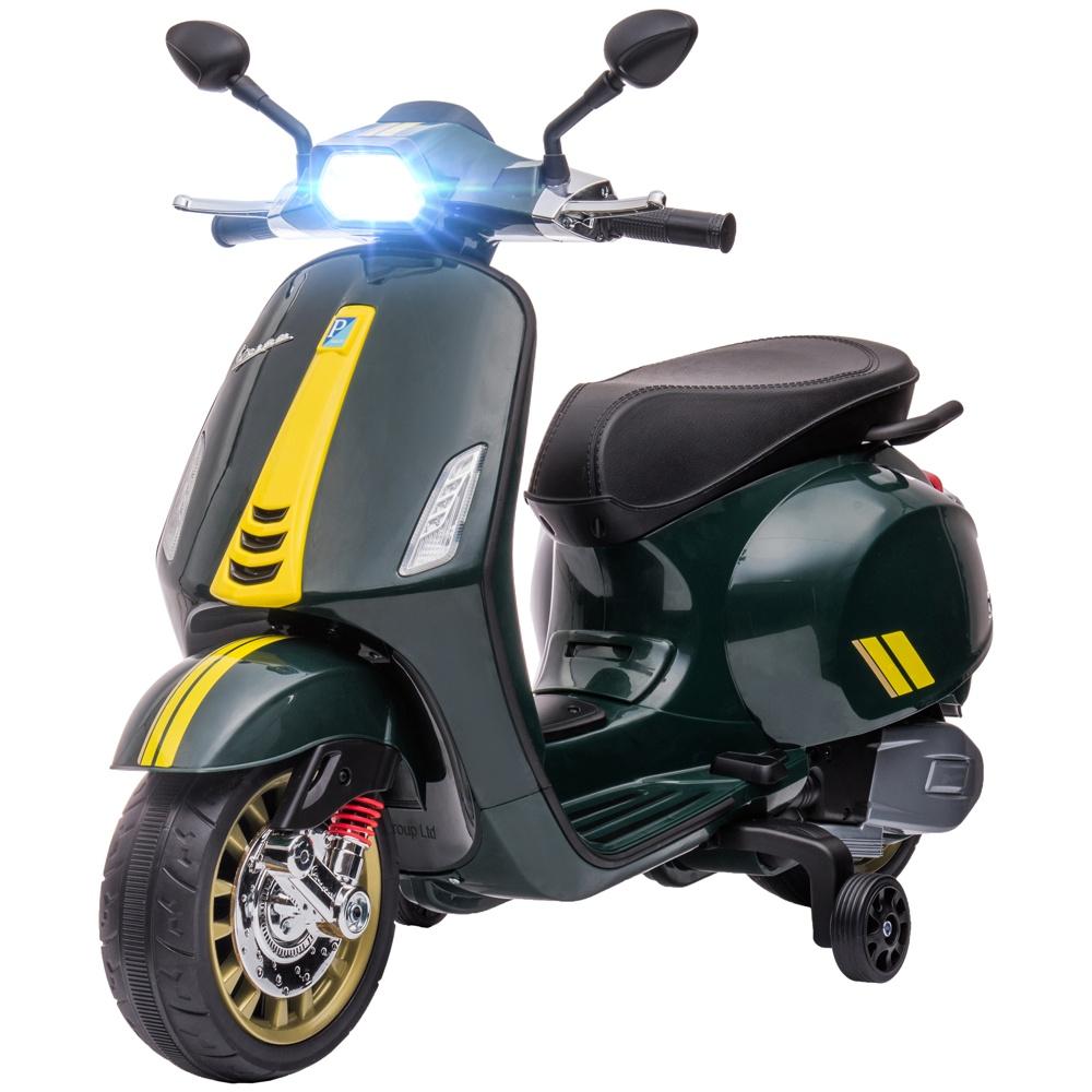 Licensierad Vespa Kids elektrisk motorcykel med lampor, musik och FM-radio