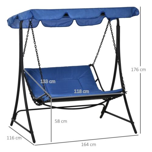 Hollywood Double Swing Lounger med tak, blå stålram, 2 personer