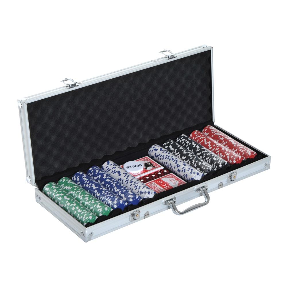 Professionellt pokerset med aluminiumfodral – 500 marker, kort och tärningar