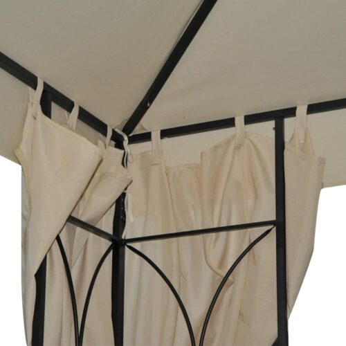 Gräddvit metall Gazebo Pavilion, 3×3 m dubbeltak, UV-skydd, 4 sidopaneler