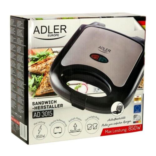 Adler AD 3015 850W elektrisk smörgåsbrödrost med non-stick tallrikar