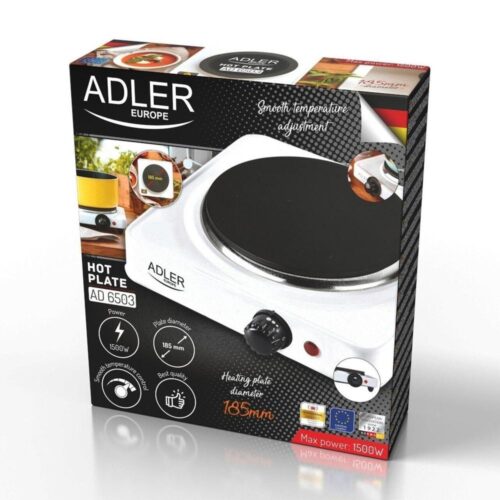 Adler AD 6503 Elektrisk spis med en brännare – 1500W bärbar resespis med variabel temperaturkontroll