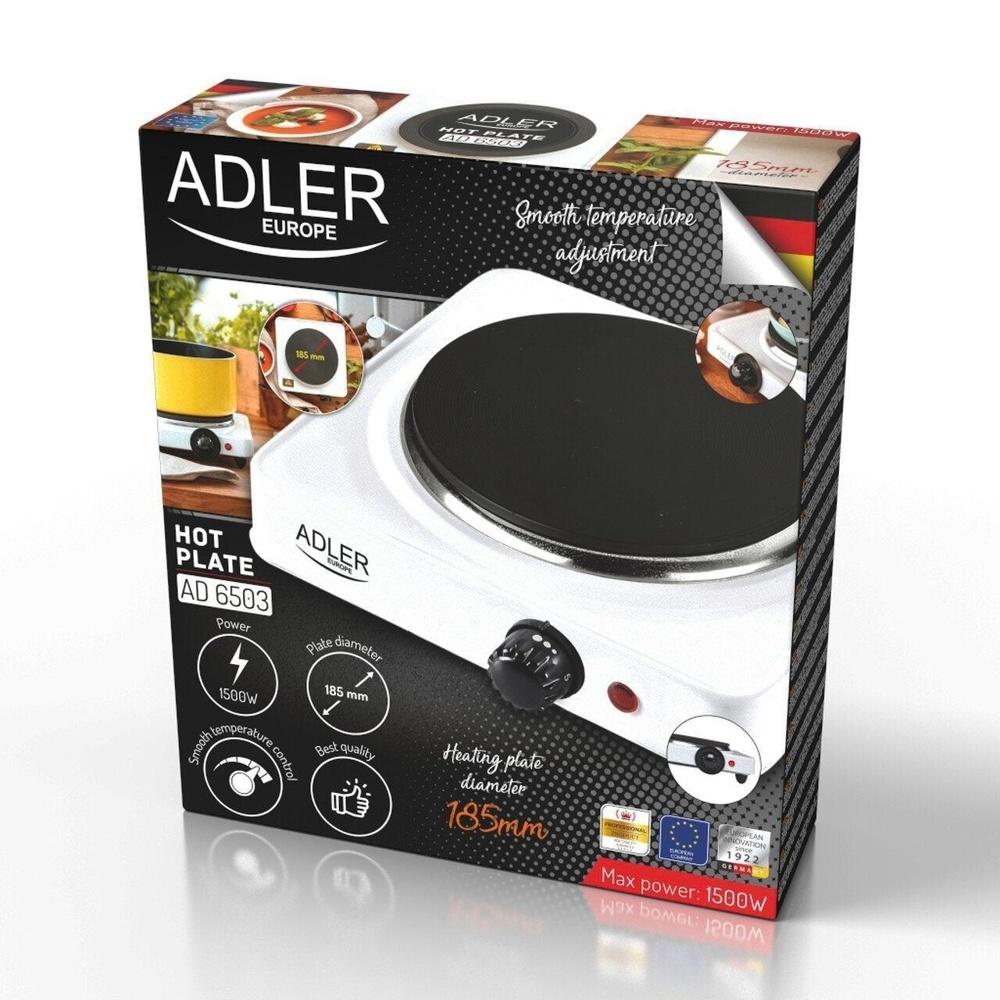 Adler AD 6503 Elektrisk spis med en brännare – 1500W bärbar resespis med variabel temperaturkontroll