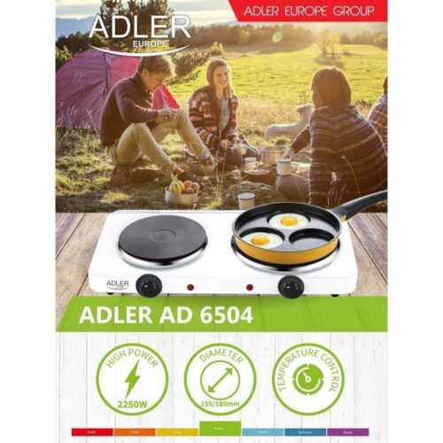 Adler AD 6504 Elektrisk spis med två brännare – 2500W för hem och camping