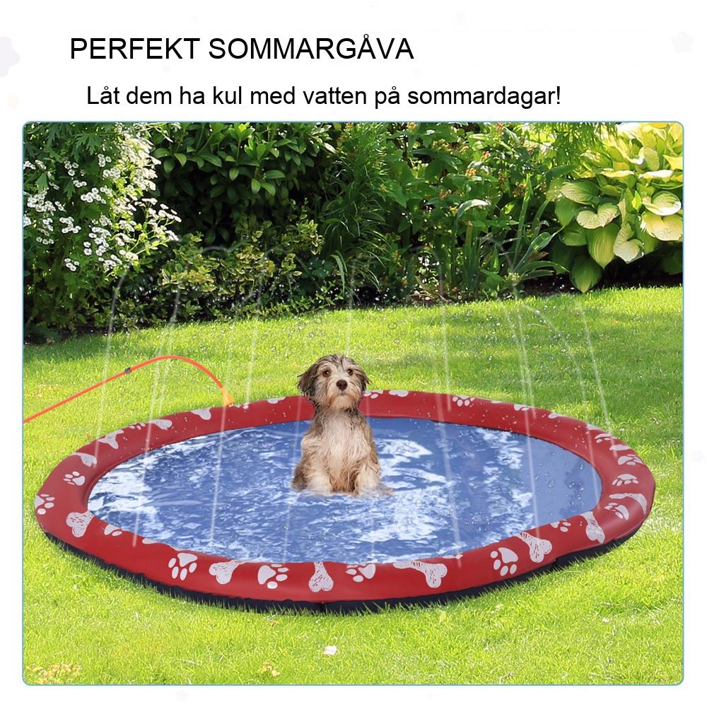 Stor röd hopfällbar hundpool, Ø170cm, halkfri för trädgård och camping